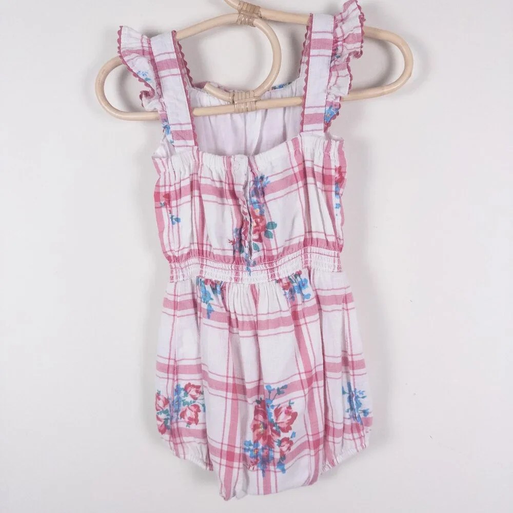 Ralph Lauren Cotton Plaid Floral One-Piece Dobby Romper Red White Baby‎ Sz 6m